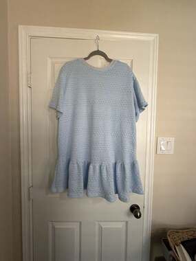 Listicle Women's Light Blue Textured Knit Mini Dress with Ruffle Hem